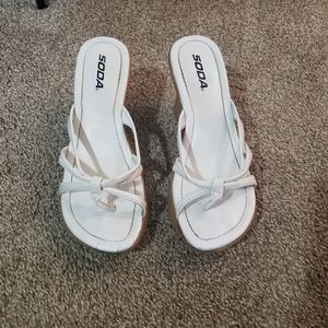 White strappy wedge sandals